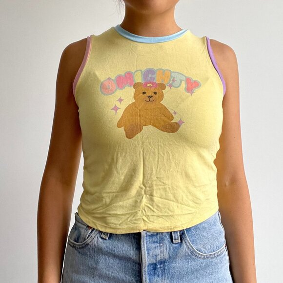 OMIGHTY TEDDY BEAR BUTTER YELLOW TANK TOP SMALL - Picture 1 of 2